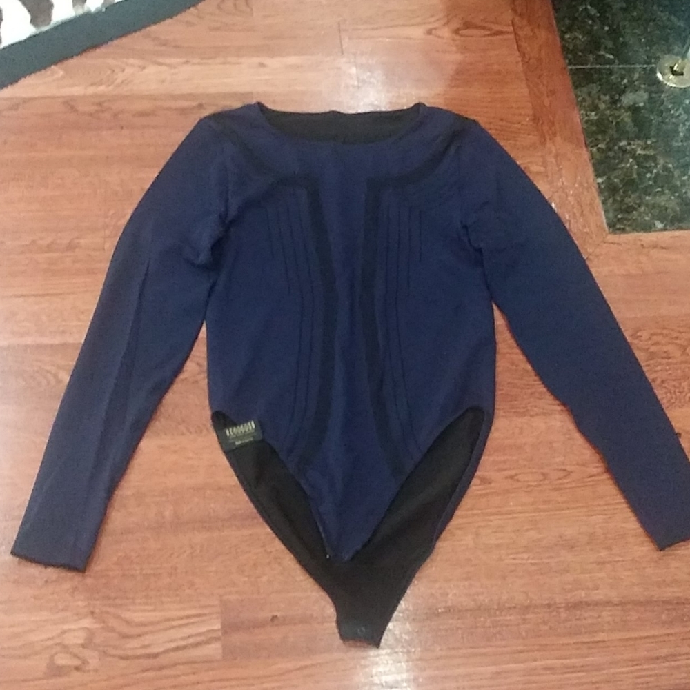 Wolford navy bodysuit with black accents